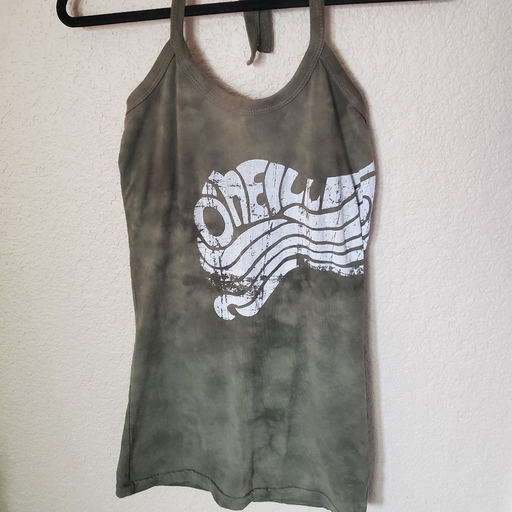 O'Neill Olive Tie-Dye Halter Graphic Tank